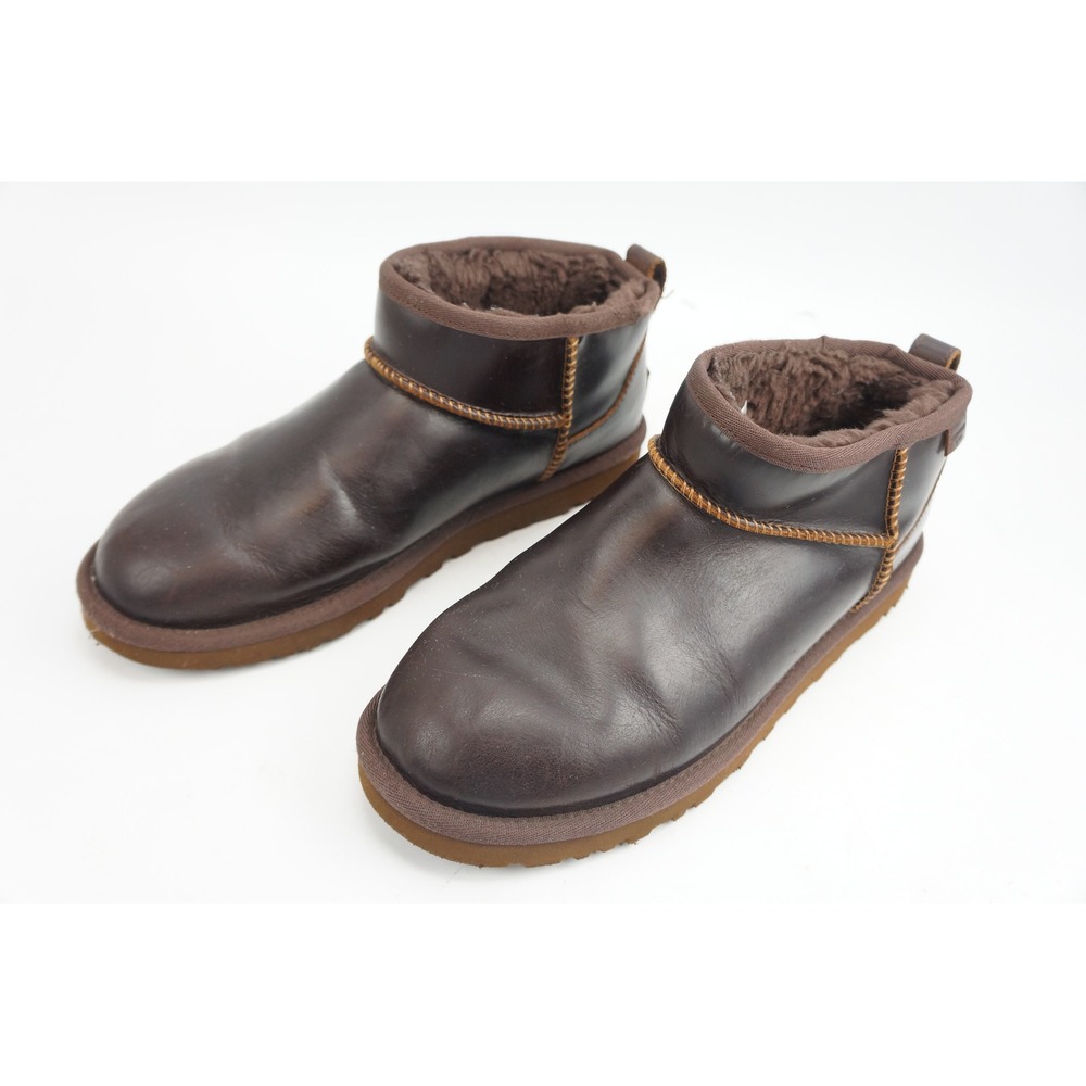 UGG Classic Ultra Mini Regenerate Boots 8 Brown Leather Sheepskin Ankle VGC